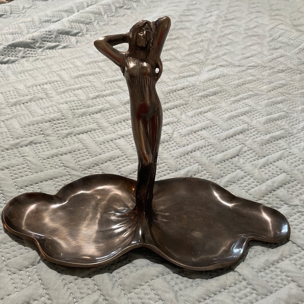 Art Nouveau Maiden Card Tray/Twin Sectioned Fruit Dish 8”